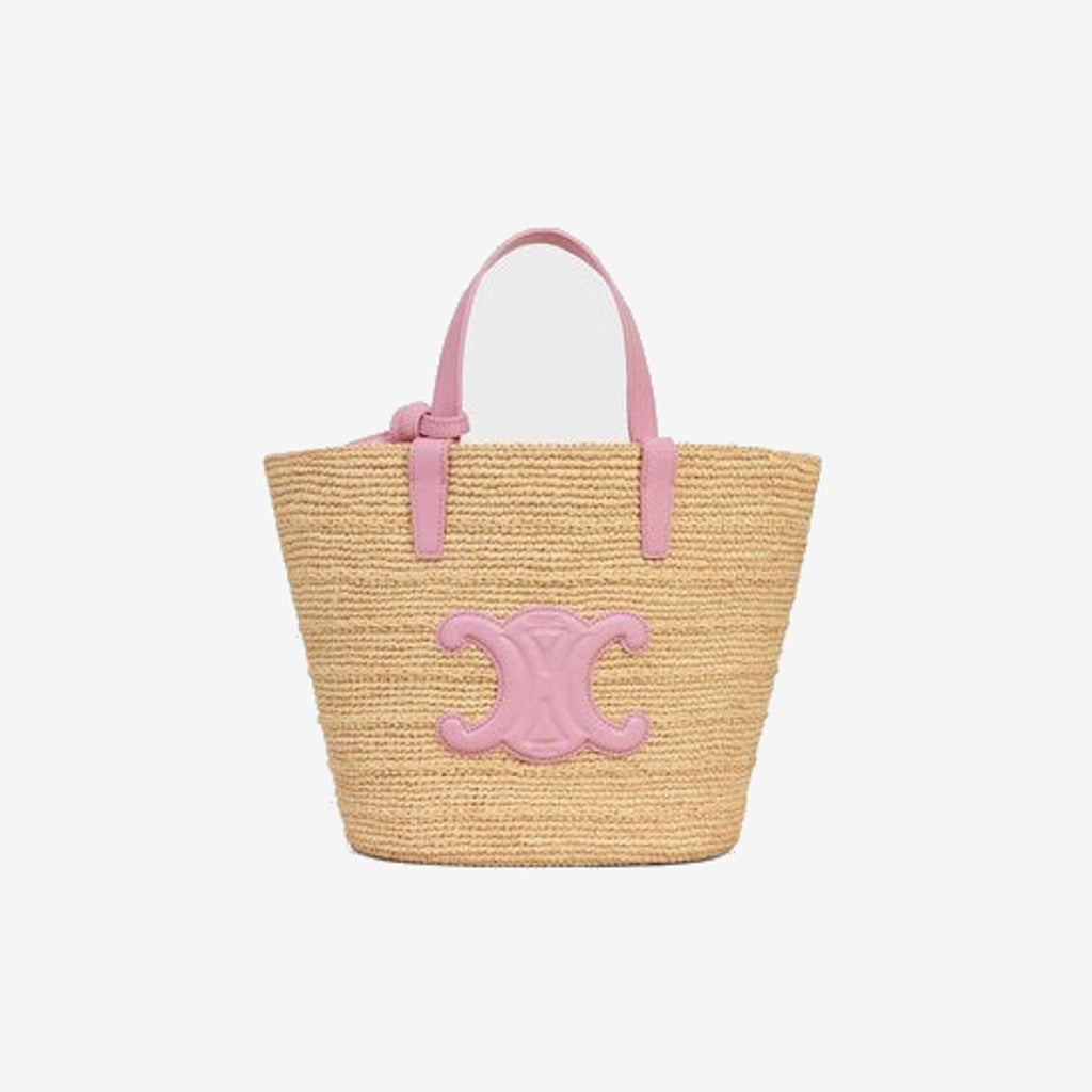 Céline - Classic Panier petit modèle Souple Raphia et veau Pink