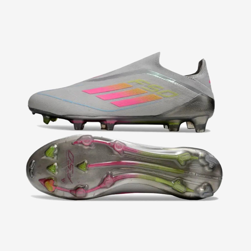 F50 Elite Laceless FG Gris/Rose/Jaune