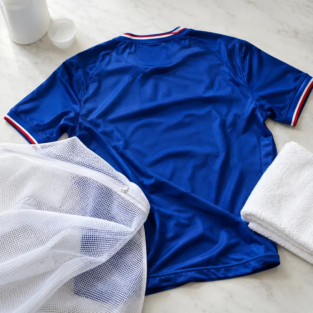Illustration éditoriale : Comment laver un maillot de foot (même floqué) sans l’abîmer