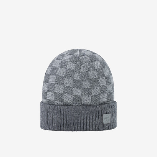 Bonnet écharpe LV Néo Petit Damier gris : petits carreaux dans des nuances de gris, vue du bonnet