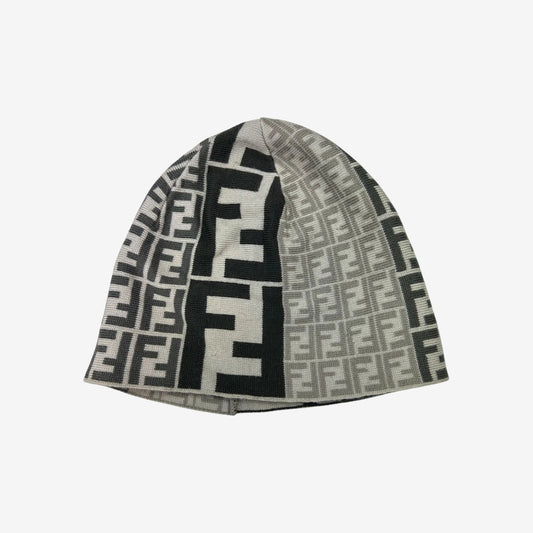 Bonnet Fendi FF noir et gris : motifs ff noirs, gris et blanc cassé