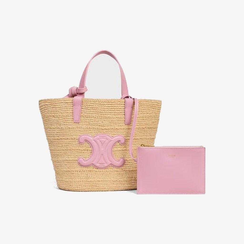 Céline - Classic Panier petit modèle Souple Raphia et veau Pink