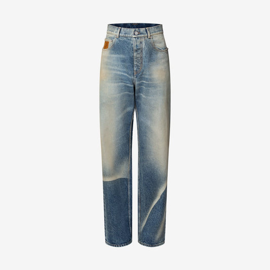 Pantalon droit effet décoloré en denim