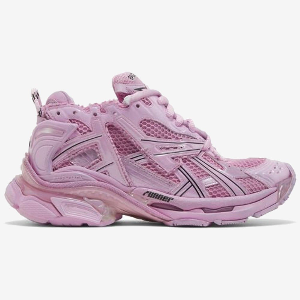 Balenciaga Runner rose pâle à panneaux superposés et semelle rose, vue latérale