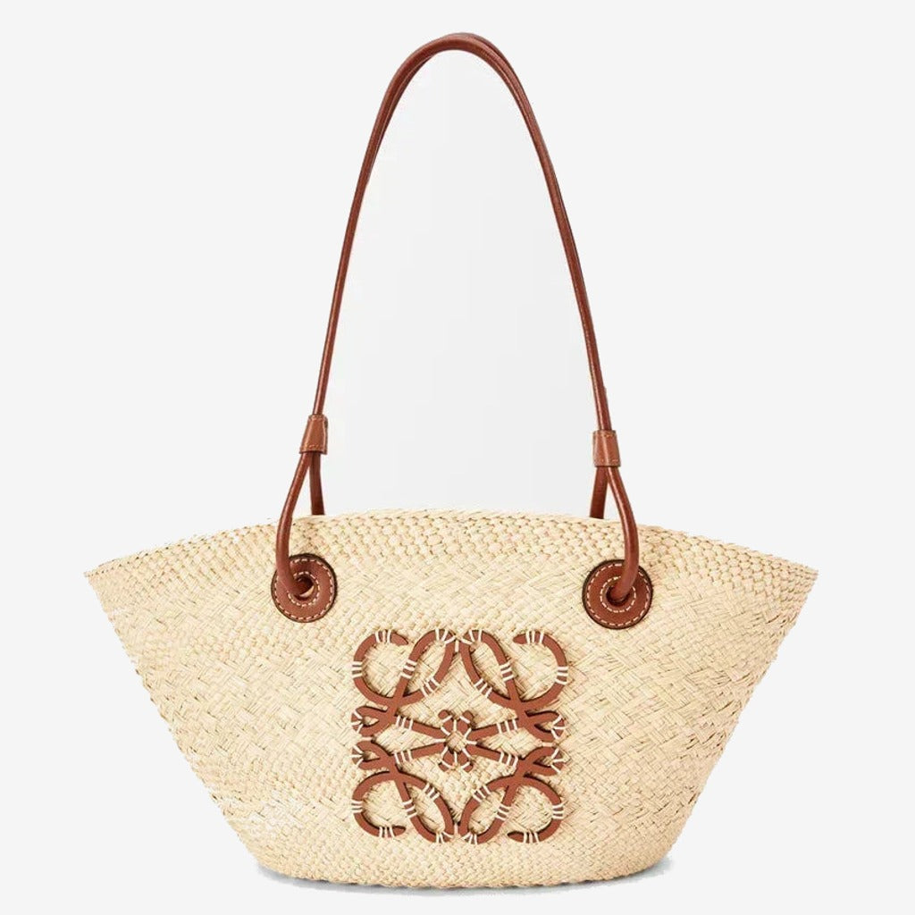 Loewe - Petit panier Anagram en palmier Iraca et cuir de veau Natural Tan
