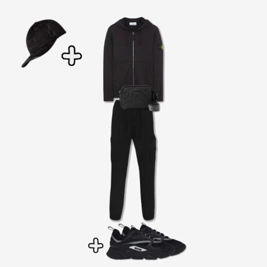 Outfit Stone I. Black + Casquette Offerte — Stone Island