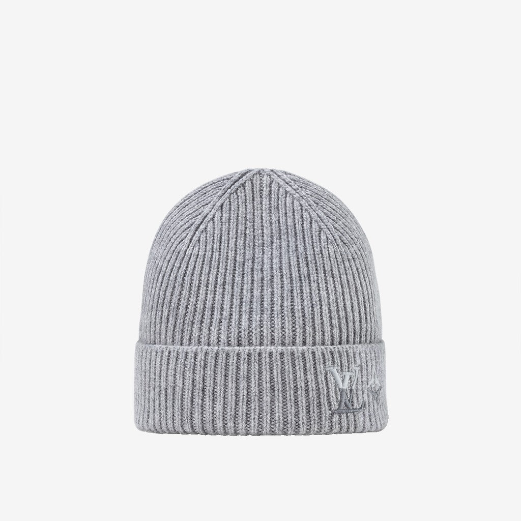 Bonnet LV Dual gris : côtes gris clair et large revers lv