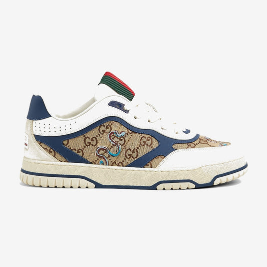 Gucci Re-Web blanche, beige et bleue à motif GG et serpent, vue de côté