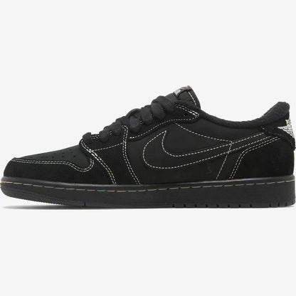 Jordan 1 Travis Scott Black Phantom noire à surpiqûres claires, vue de profil