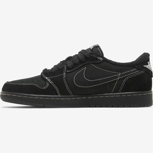 Jordan 1 Travis Scott Black Phantom noire à surpiqûres claires, vue de profil