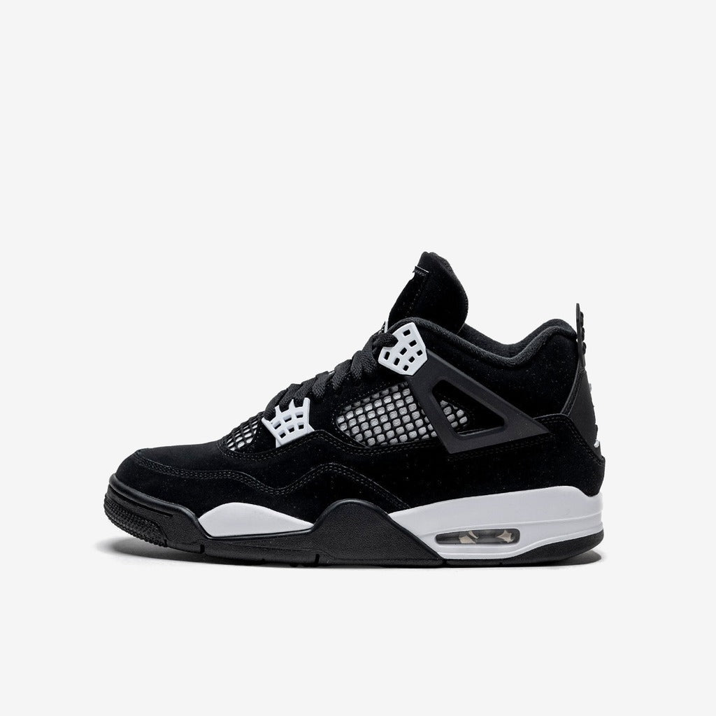 Jordan 4 Retro White Thunder noire et blanche, vue de profil