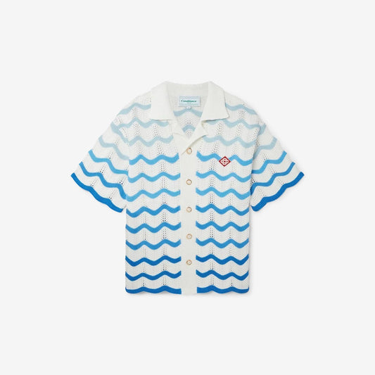 Chemise Casablanca Wavy Gradient blanche à vagues bleues — vue de face