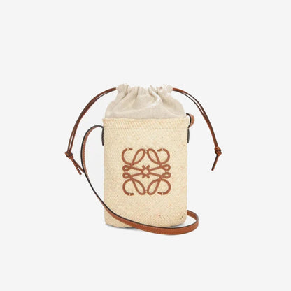 LOEWE - Square pocket in iraca palm and calfskin Beige