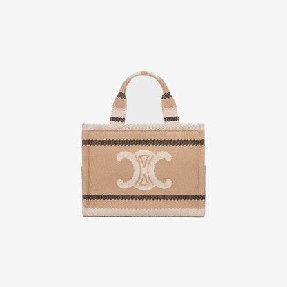 C­eli­ne - Small Cabas Thais Striped Textile Beige Noir — Celine