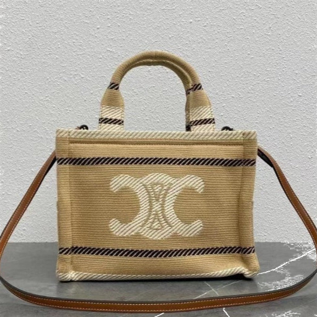 C­eli­ne - Small Cabas Thais Striped Textile Beige Noir