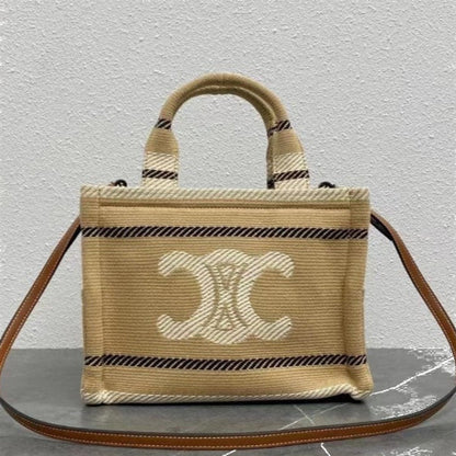 C­eli­ne - Small Cabas Thais Striped Textile Beige Noir
