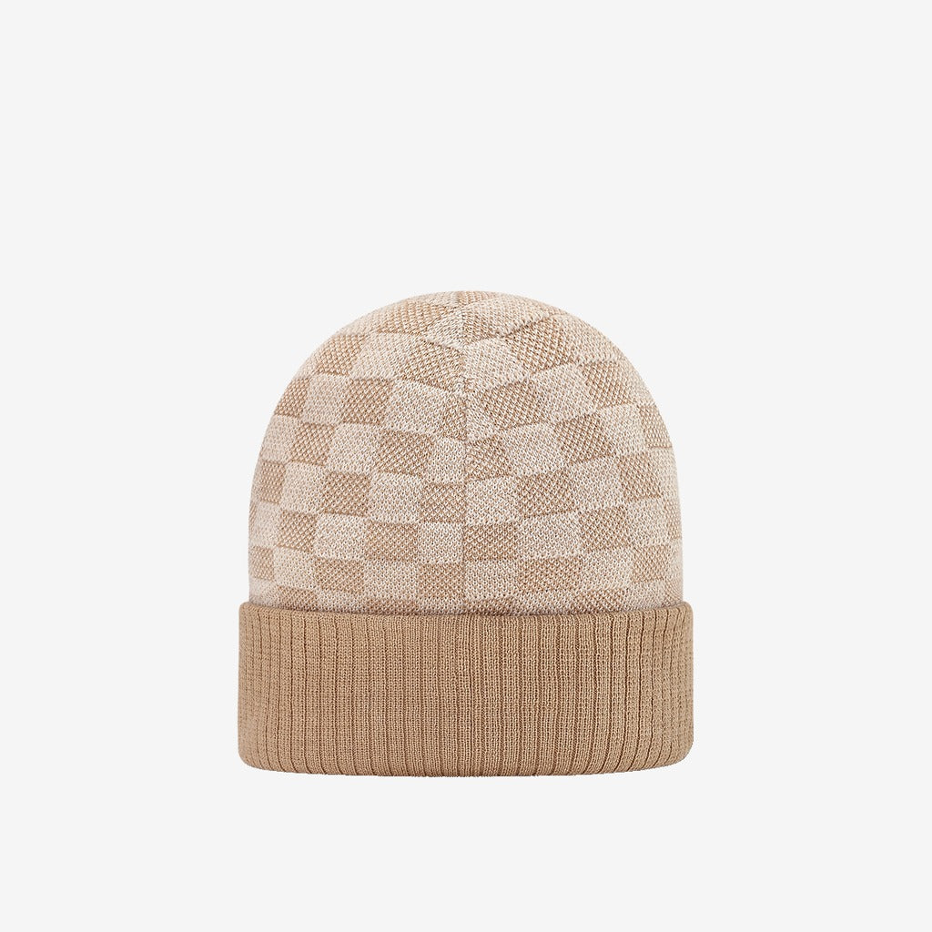 Bonnet et Écharpe Néo Petit Damier Beige