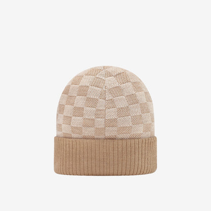 Bonnet et Écharpe Néo Petit Damier Beige