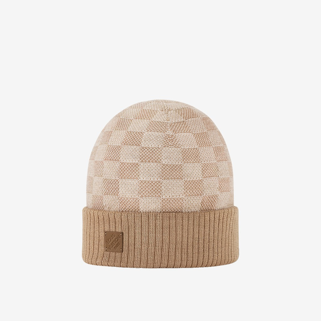 Bonnet et Écharpe Néo Petit Damier Beige
