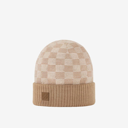Bonnet et Écharpe Néo Petit Damier Beige