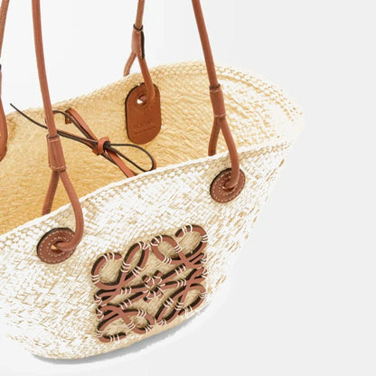 Loewe - Petit panier Anagram en palmier Iraca et cuir de veau Natural Tan