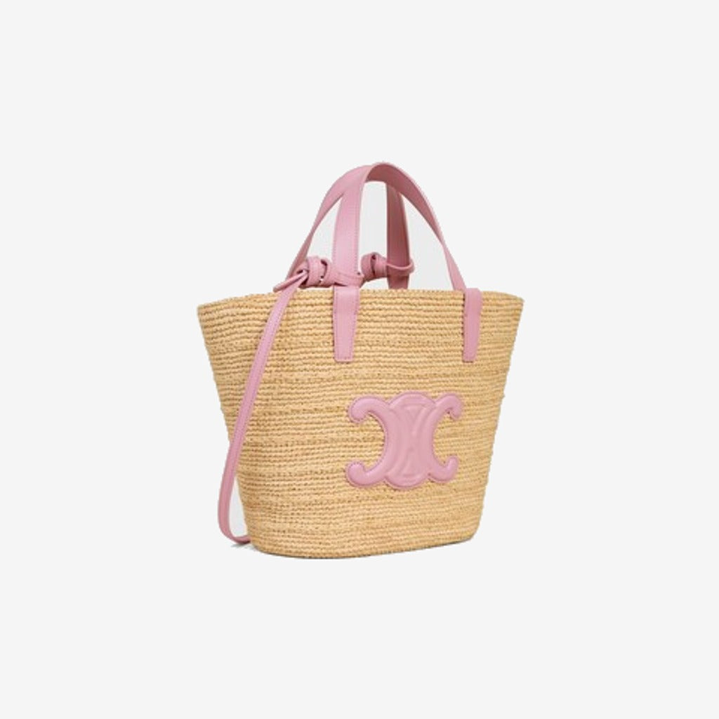 Céline - Classic Panier petit modèle Souple Raphia et veau Pink