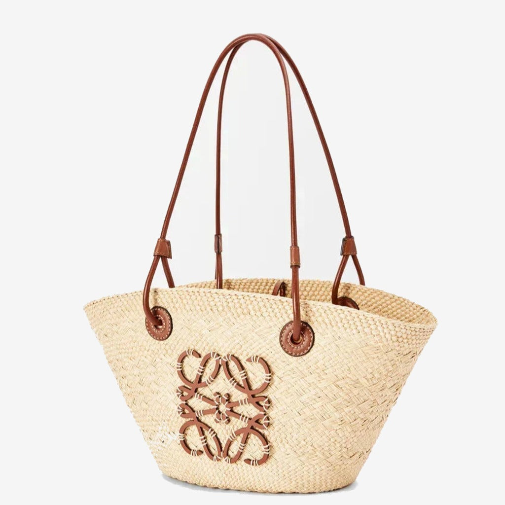 Loewe - Petit panier Anagram en palmier Iraca et cuir de veau Natural Tan