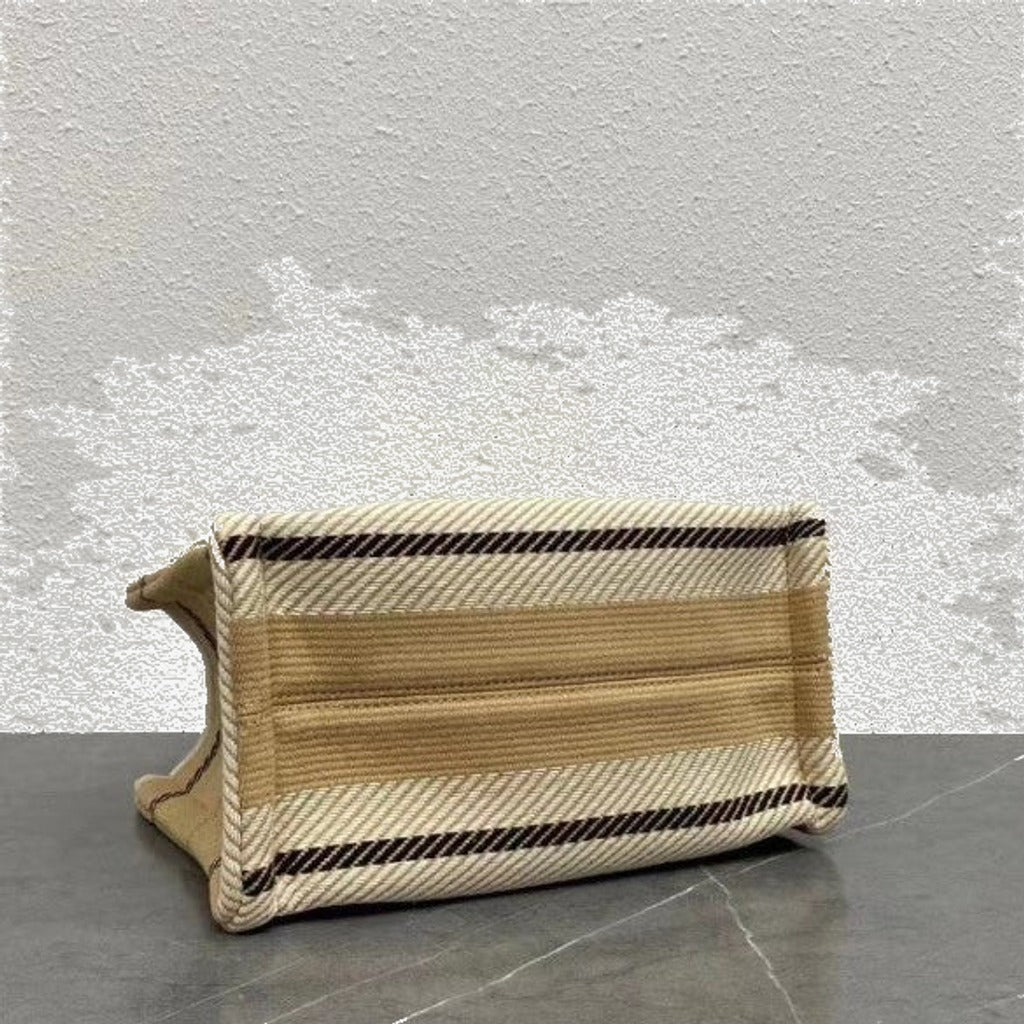 C­eli­ne - Small Cabas Thais Striped Textile Beige Noir