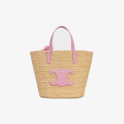 Céline - Classic Panier petit modèle Souple Raphia et veau Pink