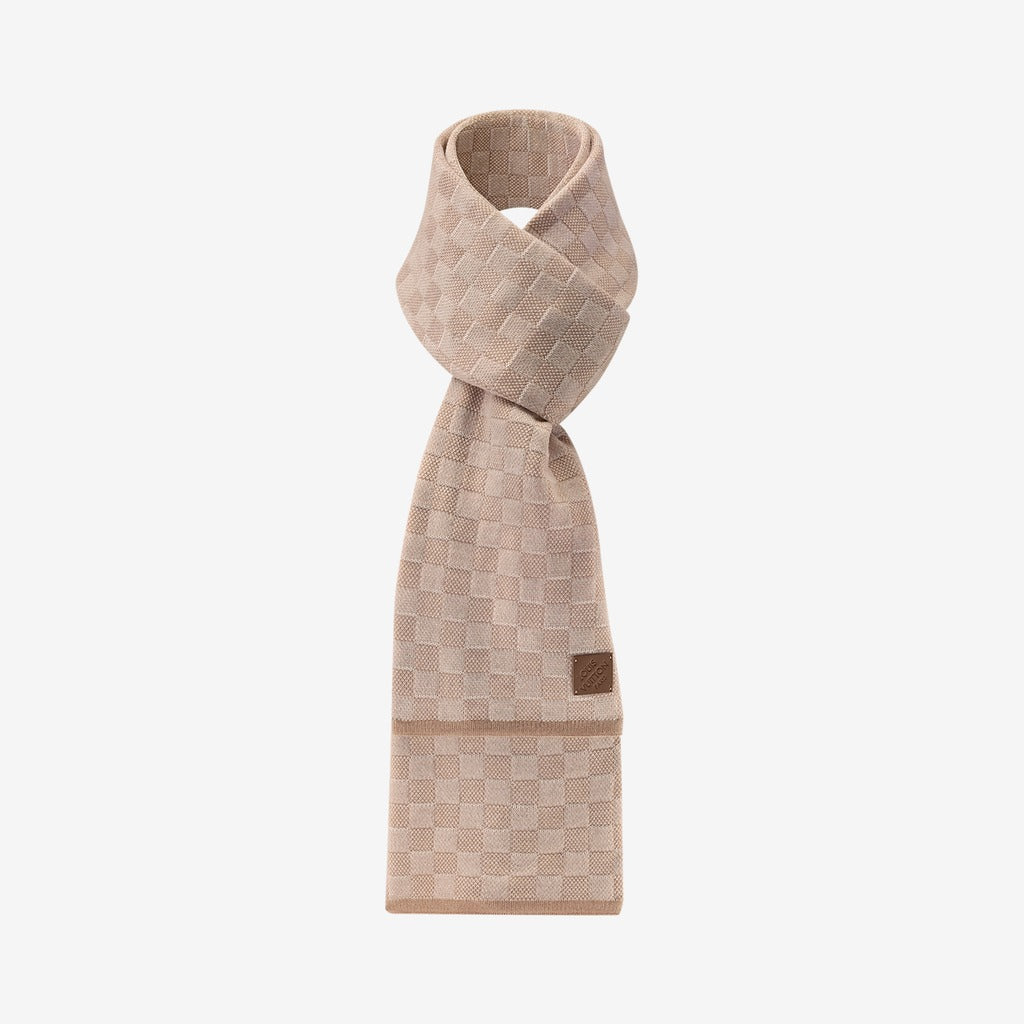 Bonnet et Écharpe Néo Petit Damier Beige