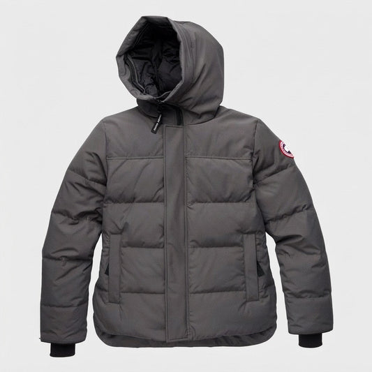 Doudoune Canada Goose grise à capuche : gris à capuche et détails clairs devant