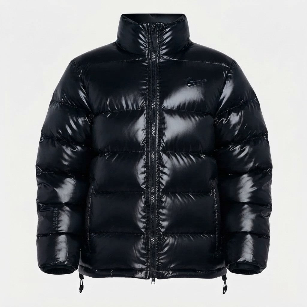 Doudoune Nike NOCTA noire : matelassage noir brillant et col montant