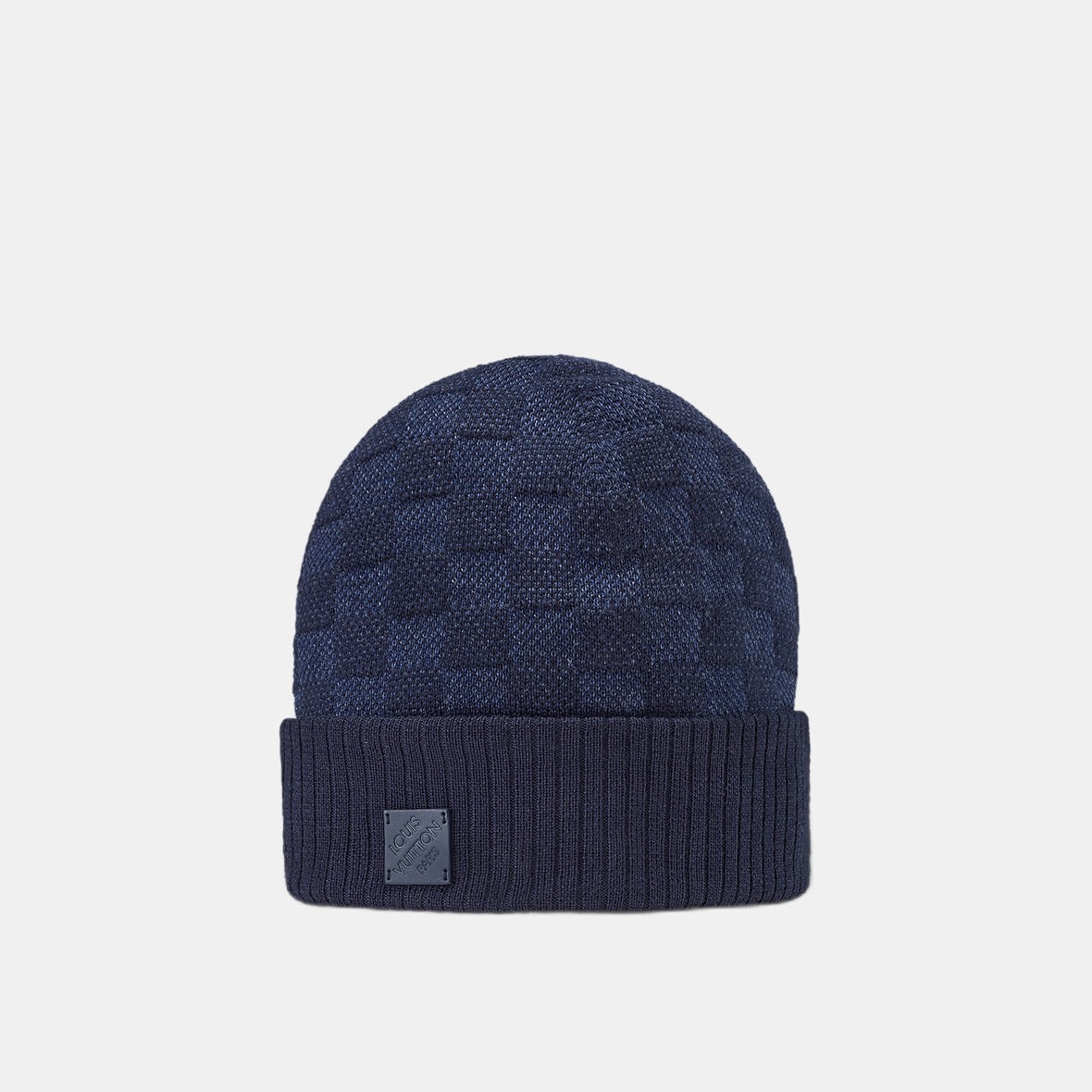 Bonnet écharpe LV Petit Damier bleu marine : petit damier bleu sur fond marine, vue du bonnet