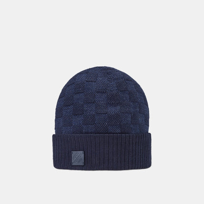 Bonnet écharpe LV Petit Damier bleu marine : petit damier bleu sur fond marine, vue du bonnet