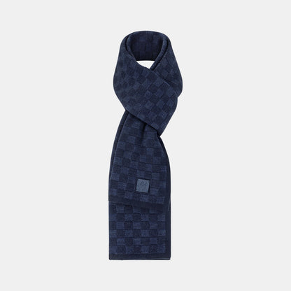 Bonnet écharpe LV Petit Damier bleu marine : petit damier bleu sur fond marine, vue du bonnet