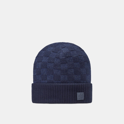 Bonnet écharpe LV Petit Damier bleu marine : petit damier bleu sur fond marine, vue du bonnet