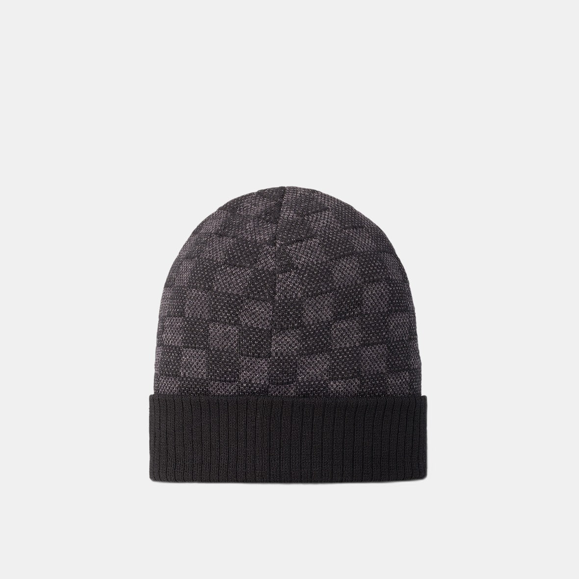 Bonnet écharpe LV Néo Petit Damier noir : petit damier noir et gris foncé, vue du bonnet