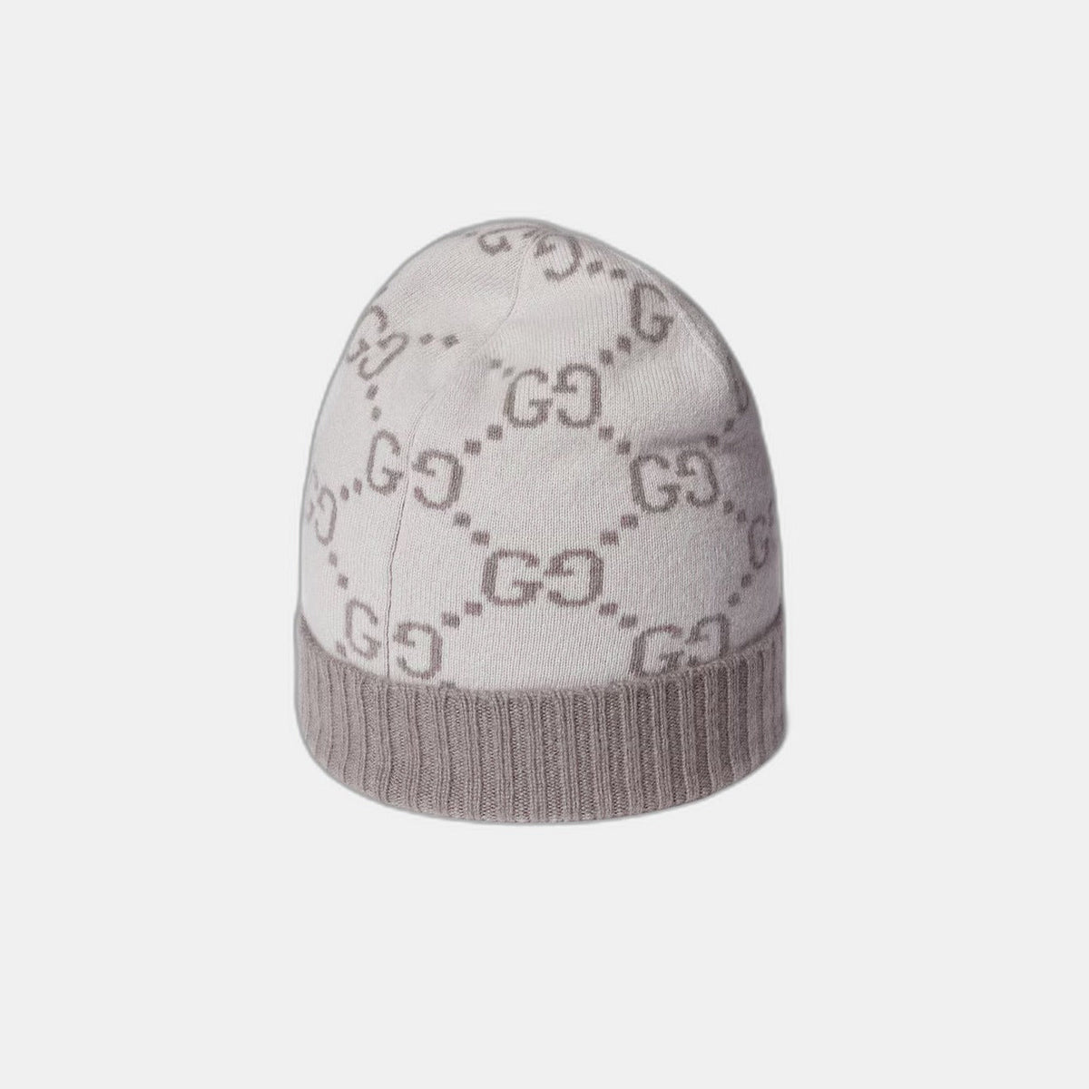 Bonnet écharpe Gucci GG ivoire et gris : motifs gg ivoire et gris, écharpe à franges, vue du bonnet