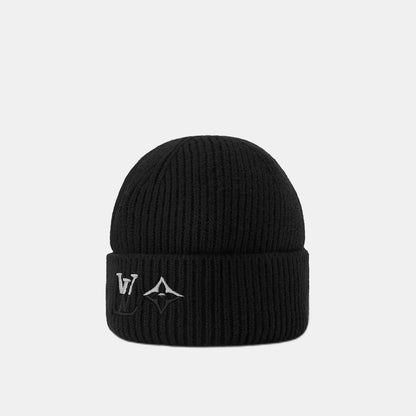 Bonnet LV Dual noir : côtes noires et grises, large revers lv