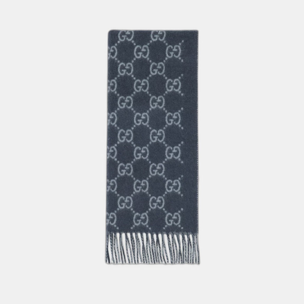 Bonnet écharpe Gucci GG bleu : motifs gg marine et bleu clair, vue du bonnet