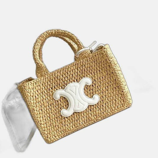 C­eli­ne - Small Cabas Thais Raffia Calfskin Top