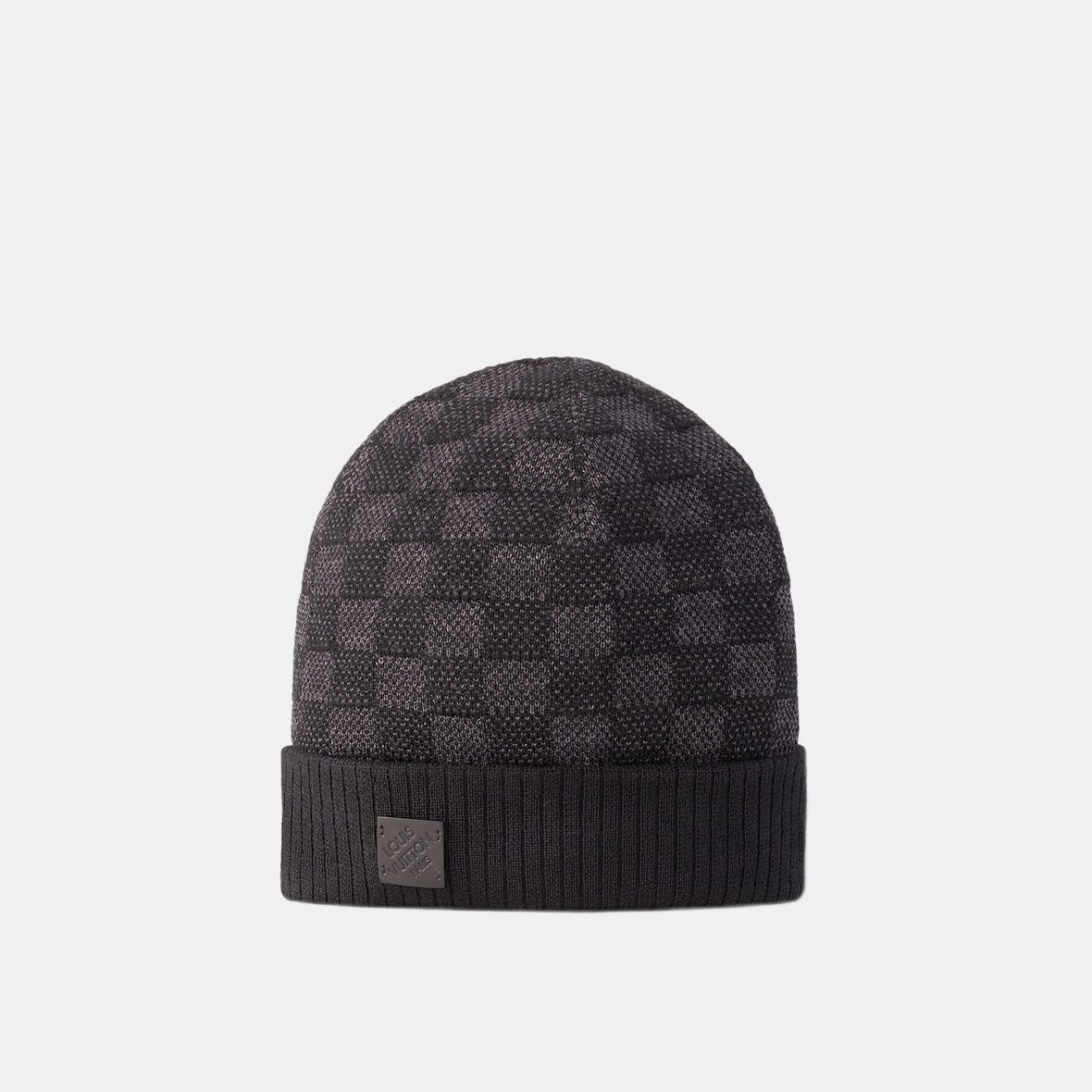Bonnet écharpe LV Néo Petit Damier noir : petit damier noir et gris foncé, vue du bonnet