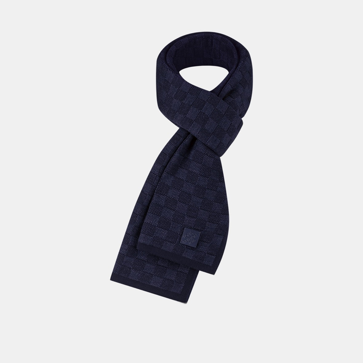 Bonnet écharpe LV Petit Damier bleu marine : petit damier bleu sur fond marine, vue du bonnet