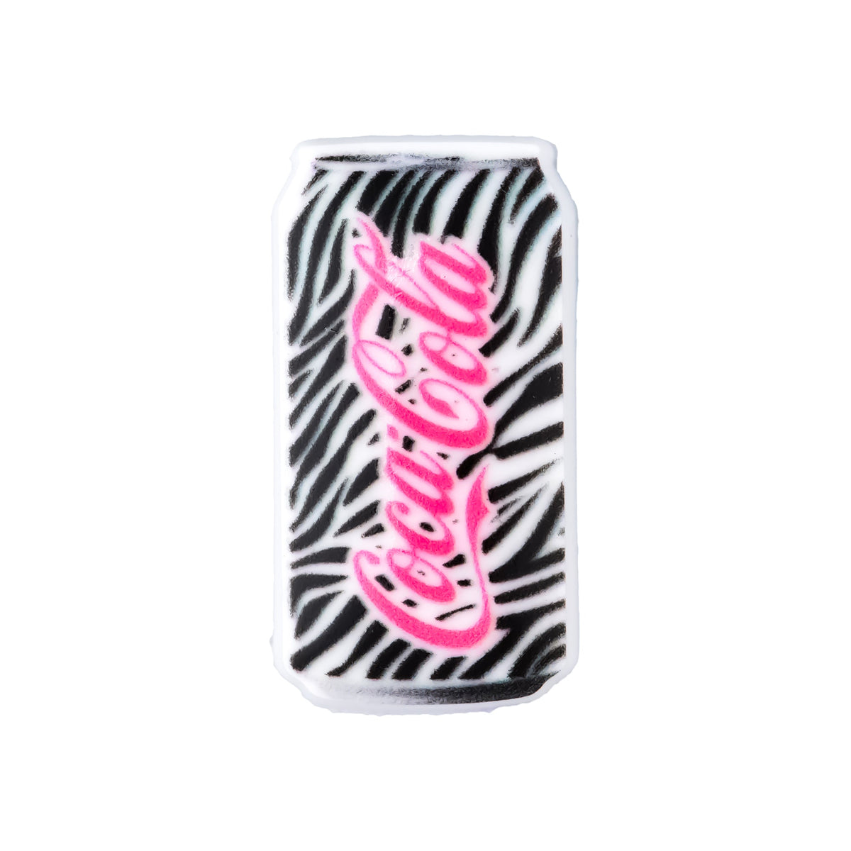 Pin's canette Coca-Cola imprimé zébré noir et blanc pour Crocs 