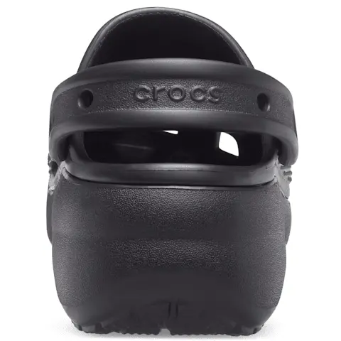Crocs : vue arrière du sabot plateforme noir à semelle épaisse