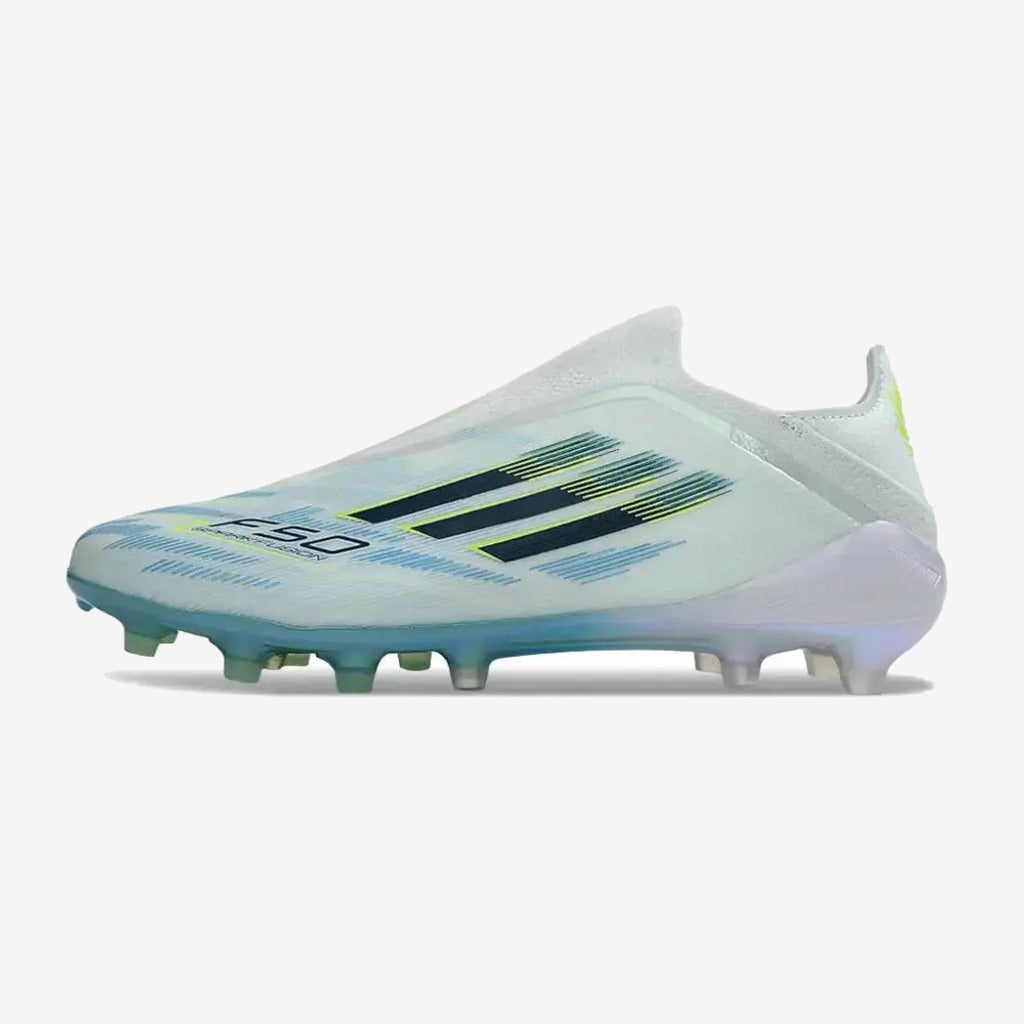 Adidas F50 Sparkfusion League Low Cut Laceless FG Ice Cold Precision - Bleu/Dune Pearl/Jaune