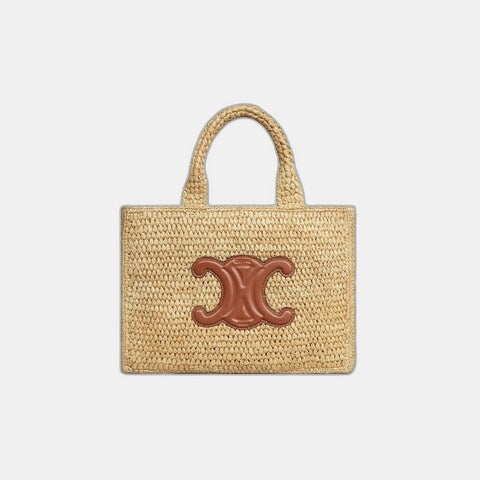C­eli­ne - Small Cabas Thais Raffia Calfskin Top — Celine