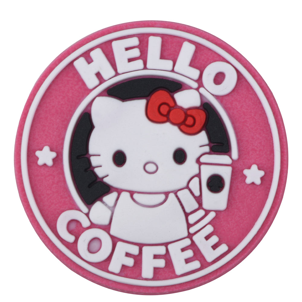 Pin's Hello Kitty badge rond café rose pour Crocs, jibbitz kawaii rétro 