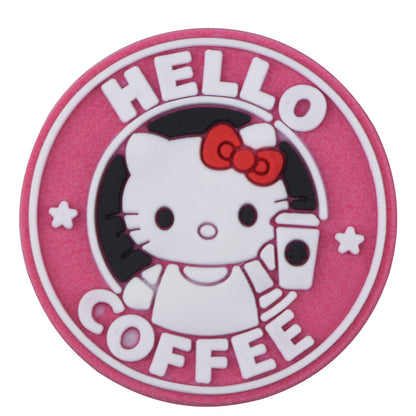 Pin's Hello Kitty badge rond café rose pour Crocs, jibbitz kawaii rétro 