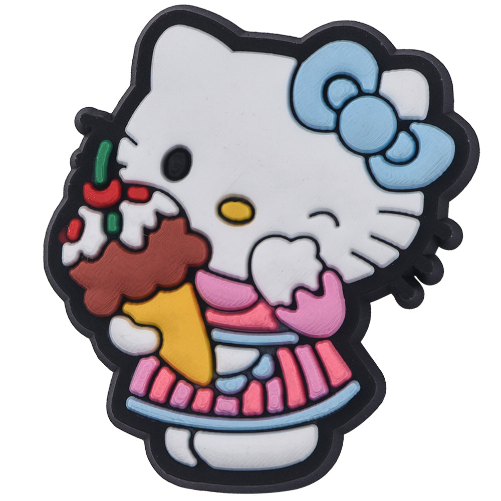 Pin's Hello Kitty robe rayée avec glaces et nœud bleu pour Crocs, jibbitz été 